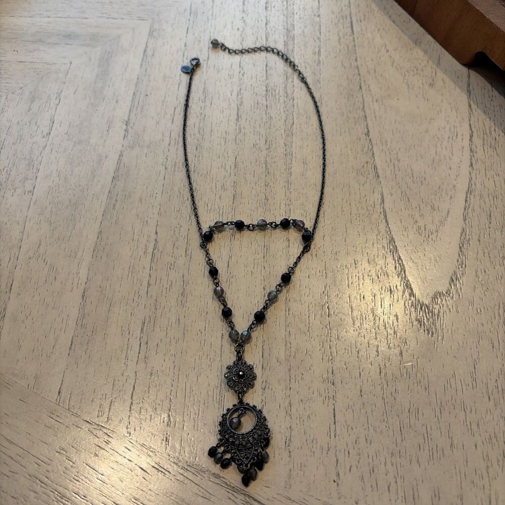 Park Lane Black & Multicolor Beaded Rhinestone Necklace BOHO GOTHIC Vintage